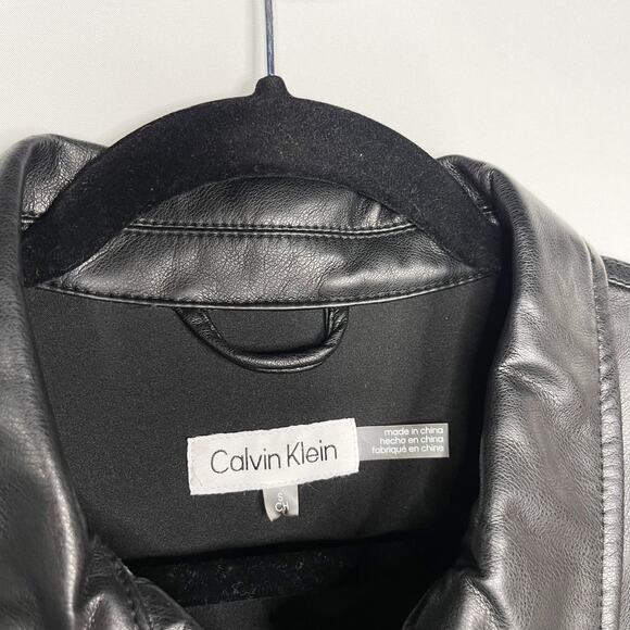 Calvin Klein S Black Faux Leather Button Front 3/4 Sleeve Shirt Dress Collared - Picture 5 of 8